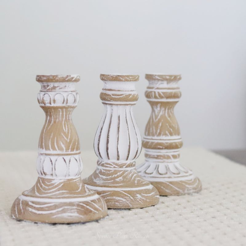 Whitewashed Candle Stick Holder