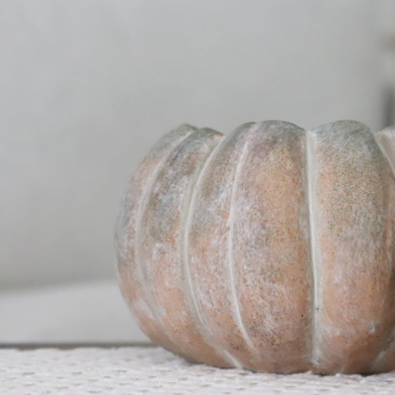 Whitewashed Orange and Green Cement Pumpkin Pot Short