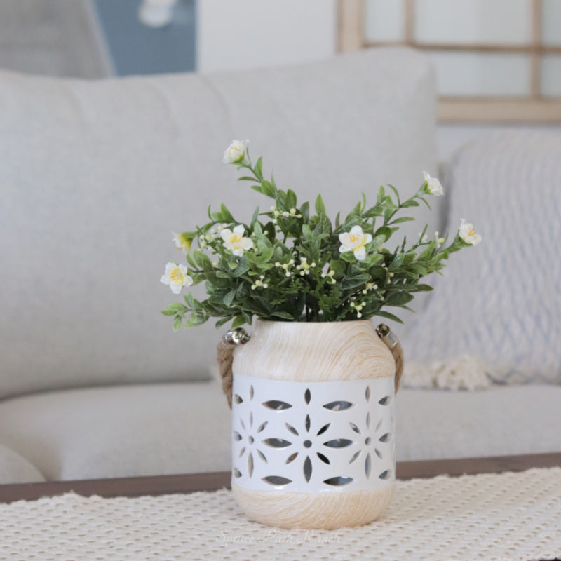 Ceramic Lantern with Flower Cutout