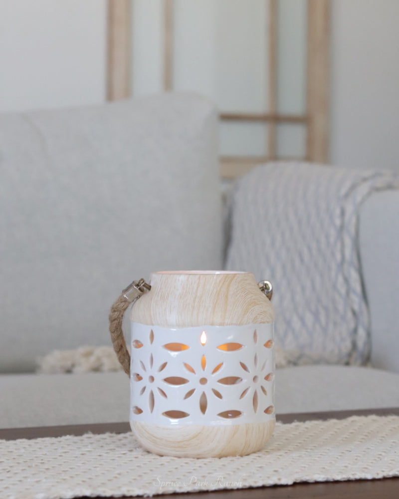 Ceramic Lantern with Flower Cutout