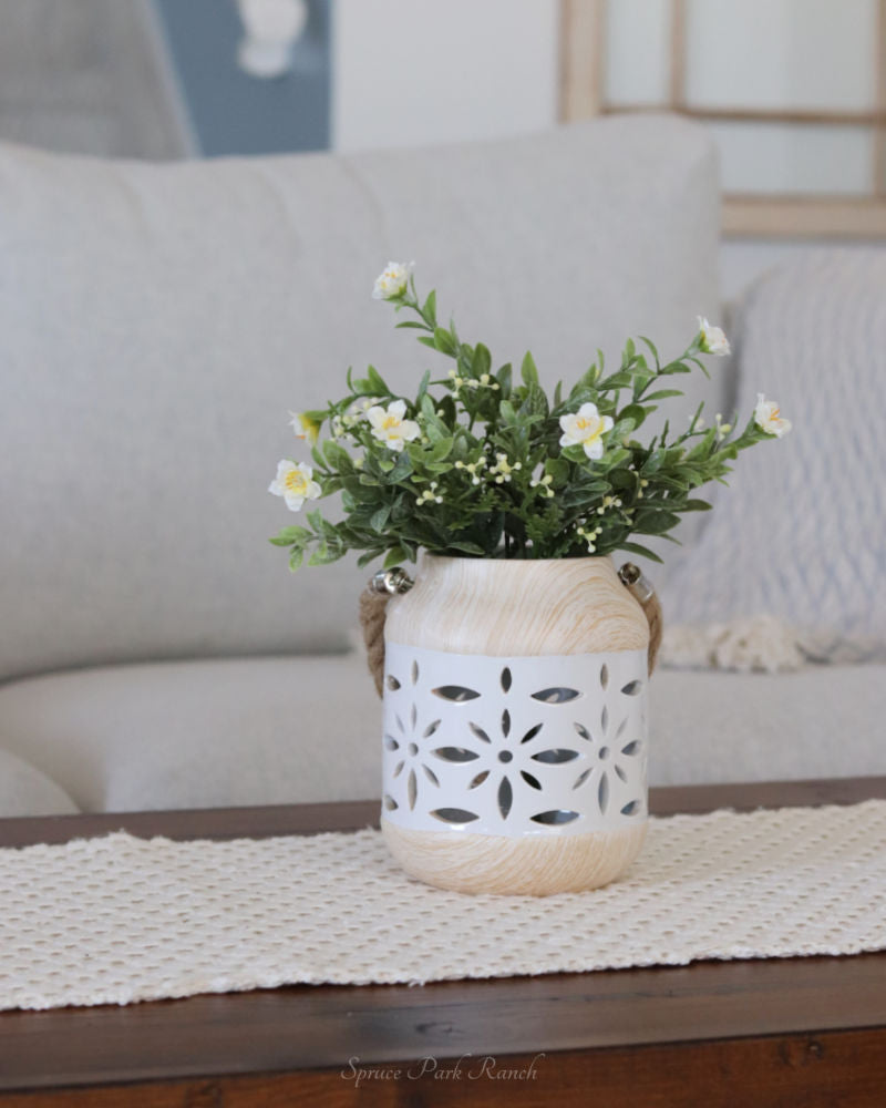 Ceramic Lantern with Flower Cutout