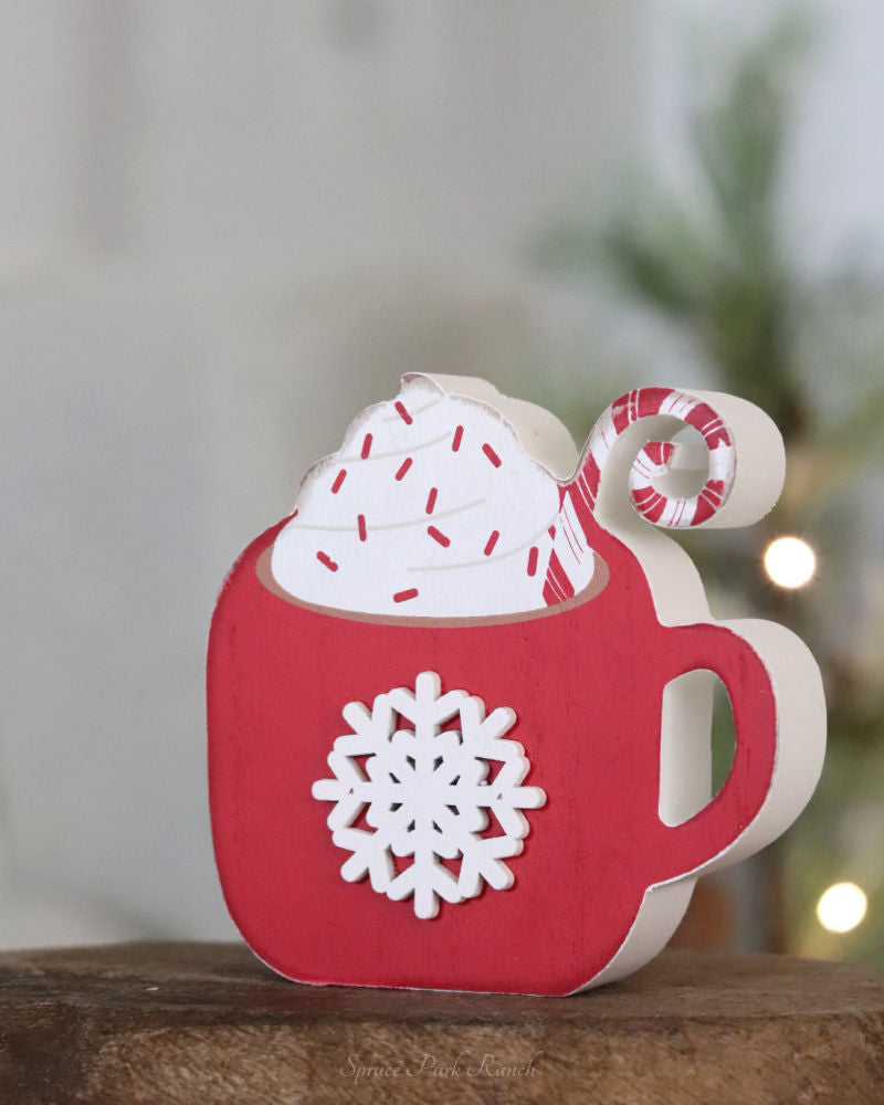 Chunky Wood Christmas Mug Sitter Red