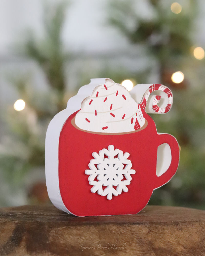 Chunky Wood Christmas Mug Sitter Red