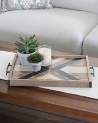 Wood Mosaic Tray With Handles