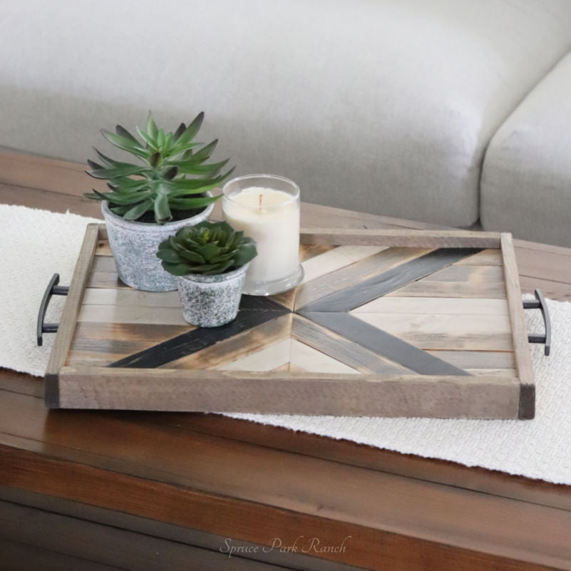 Wood Mosaic Tray With Handles