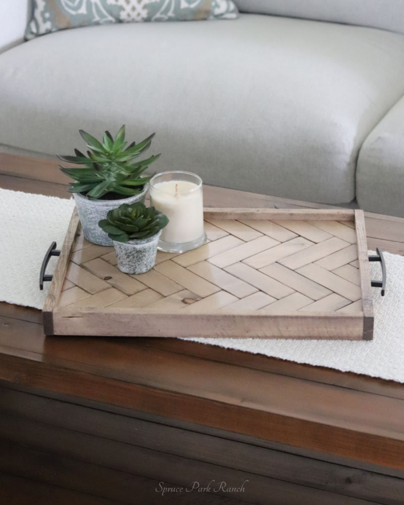 Wood Herringbone Tray With Handles