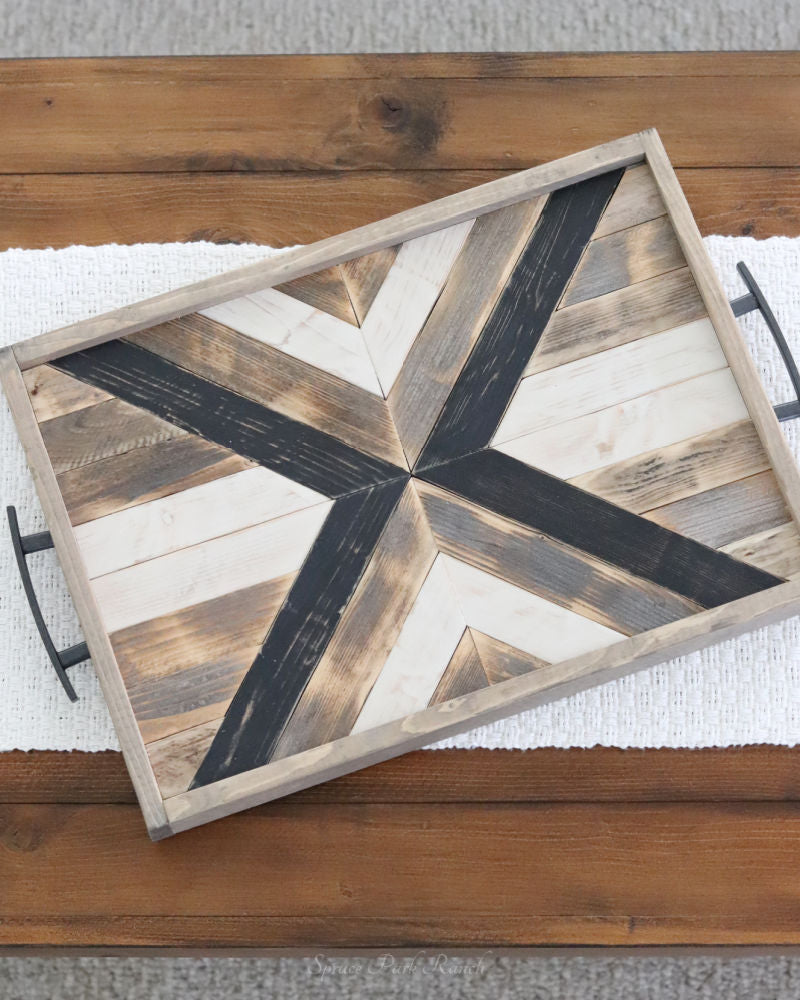 Wood Mosaic Tray With Handles