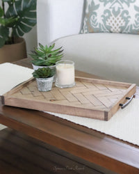 Wood Herringbone Tray With Handles