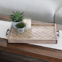 Wood Herringbone Tray With Handles