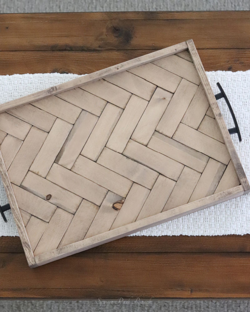 Wood Herringbone Tray With Handles