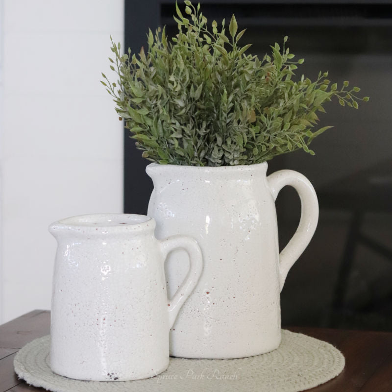 Distressed White Ceramic Crackle Jug