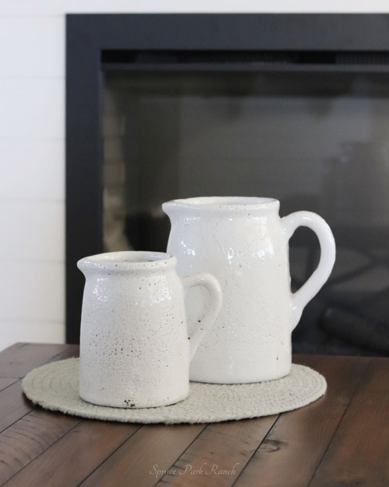 Distressed White Ceramic Crackle Jug