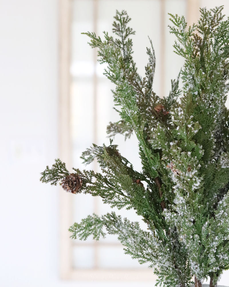 Soft Snowy Cypress Stem With Pinecones Real Touch 30"