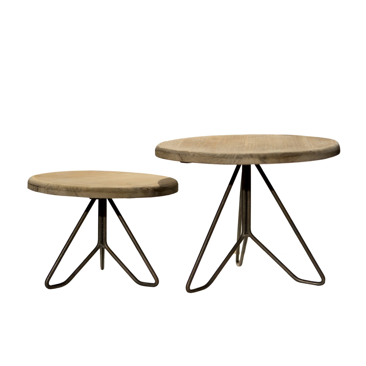 Rustic Wood Round Stand With Metal Legs