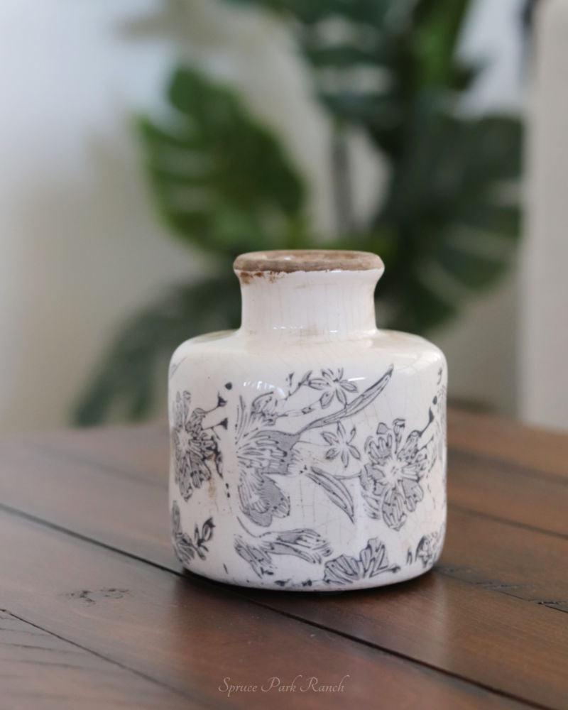 Mini White and Grey Floral Vase