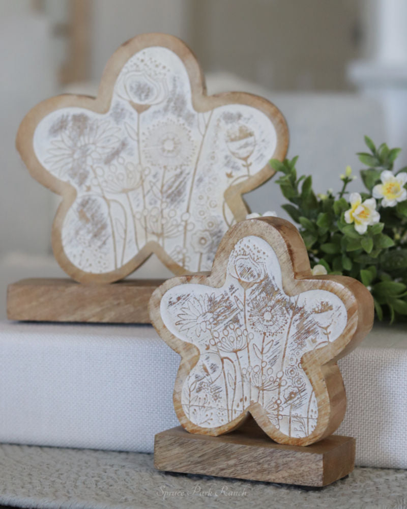 Distressed Flower-Engraved Flower on Stand