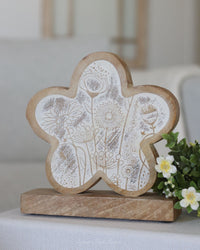 Distressed Flower-Engraved Flower on Stand