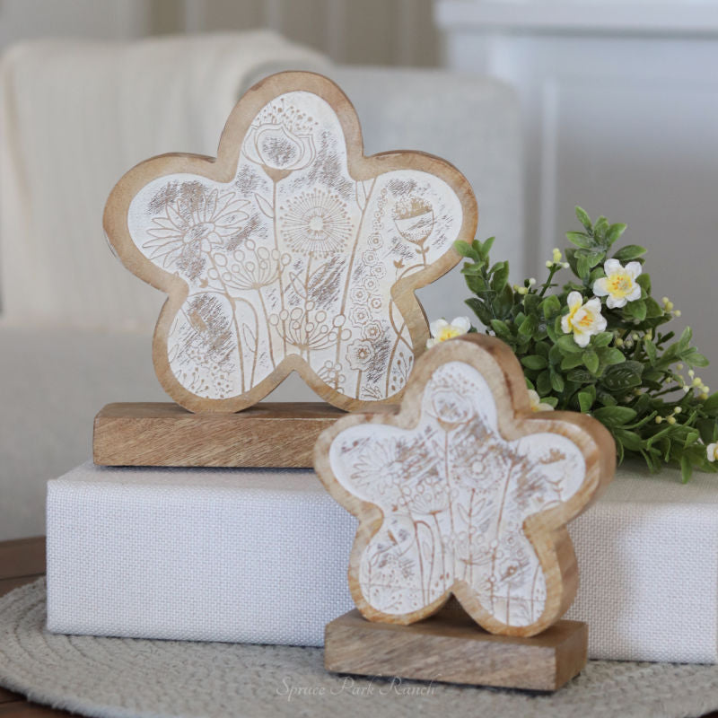 Distressed Flower-Engraved Flower on Stand