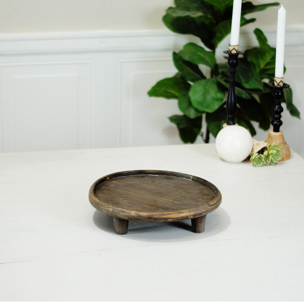 Rustic Wood Round Tray