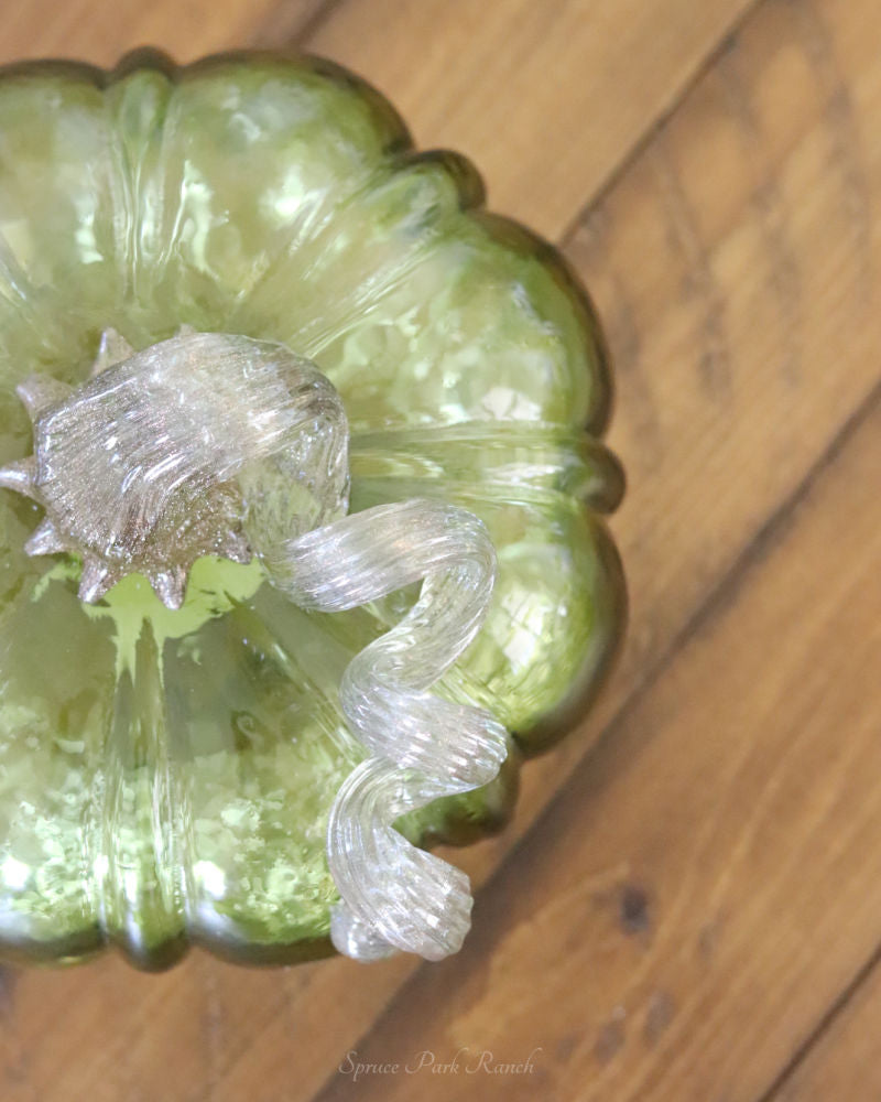 Green and Clear Crackled Handblown Glass Pumpkin Round