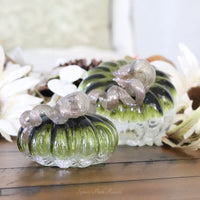 Green and Clear Crackled Handblown Glass Pumpkin Round