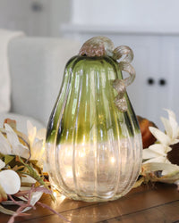 Green and Clear Crackled Handblown Glass Pumpkin Tall