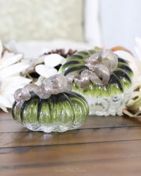 Green and Clear Crackled Handblown Glass Pumpkin Round