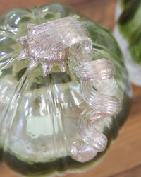 Green and Clear Crackled Handblown Glass Pumpkin Tall