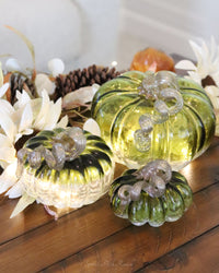 Green and Clear Crackled Handblown Glass Pumpkin Round