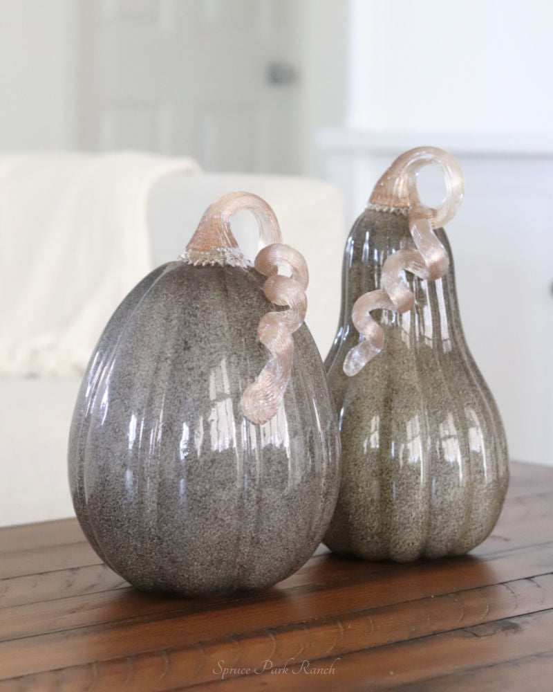 Gray Brown Handblown Glass Pumpkin Tall