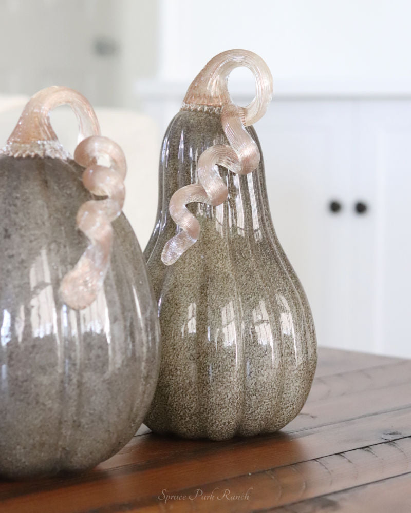 Gray Brown Handblown Glass Pumpkin Tall