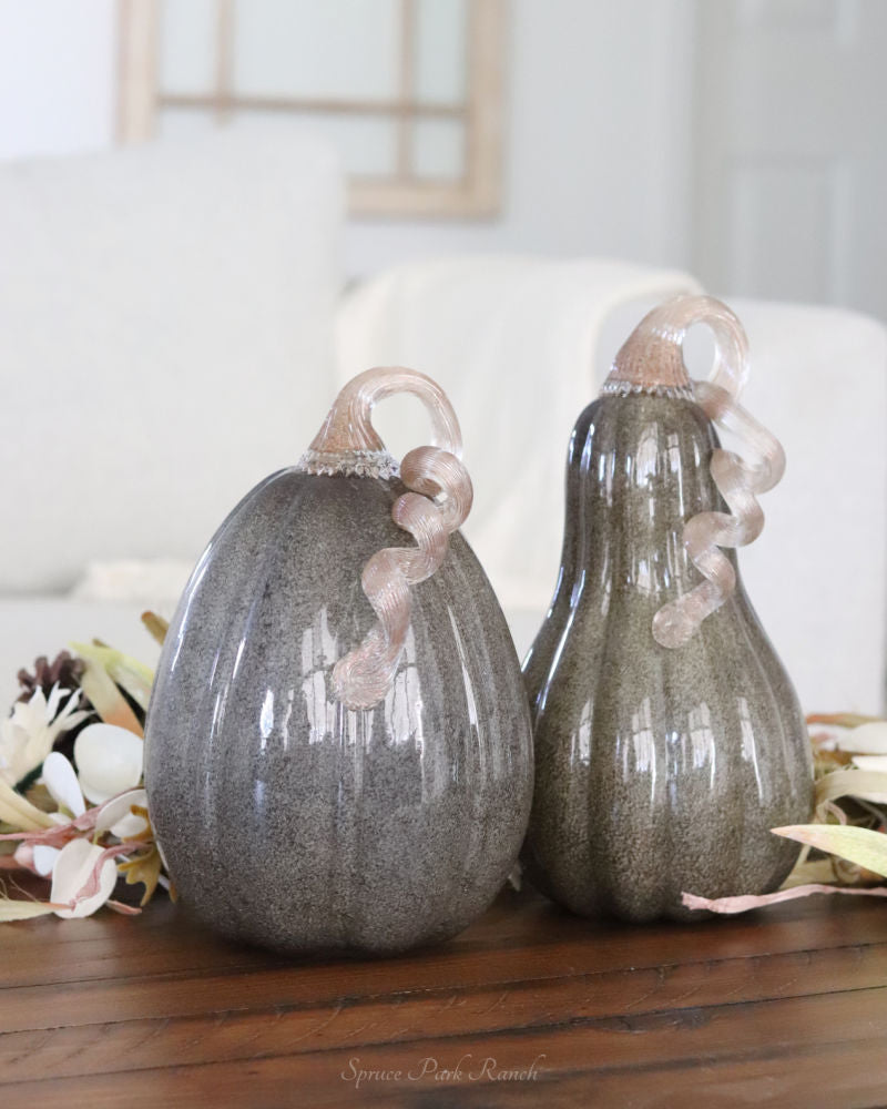 Gray Brown Handblown Glass Pumpkin Tall