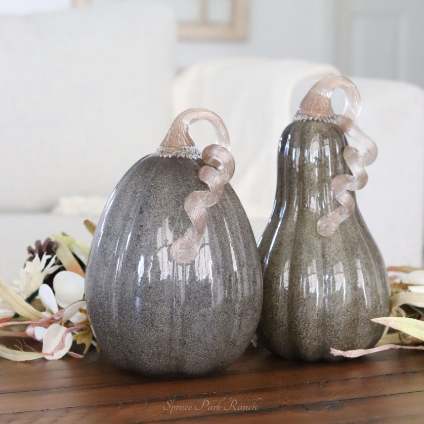 Gray Brown Handblown Glass Pumpkin Tall