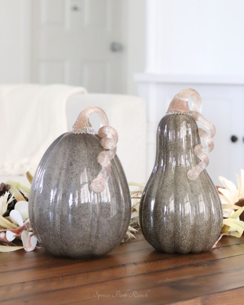 Gray Brown Handblown Glass Pumpkin Tall