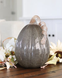 Gray Brown Handblown Glass Pumpkin Tall