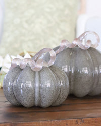 Grey Brown Handblown Glass Pumpkin Round