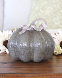 Grey Brown Handblown Glass Pumpkin Round