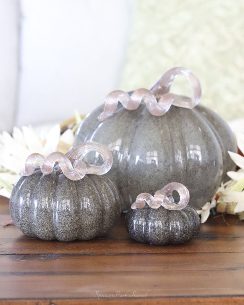 Grey Brown Handblown Glass Pumpkin Round