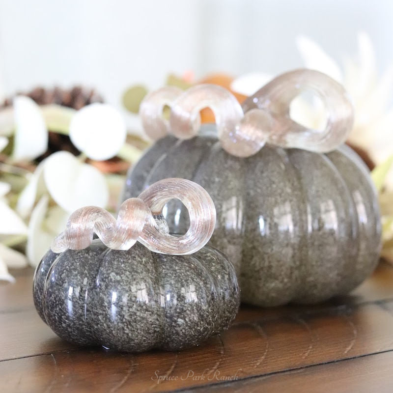 Grey Brown Handblown Glass Pumpkin Round