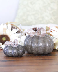 Grey Brown Handblown Glass Pumpkin Round