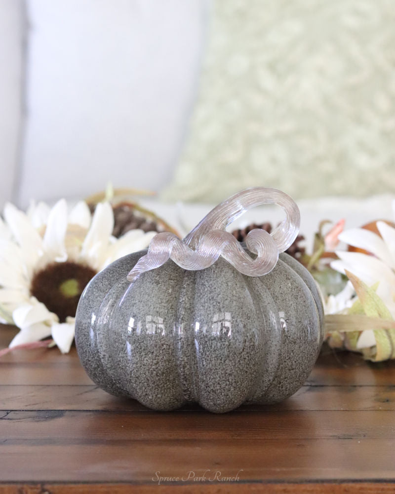 Grey Brown Handblown Glass Pumpkin Round