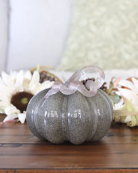 Grey Brown Handblown Glass Pumpkin Round