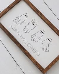 Happy Halloween Ghost Wood Sign White