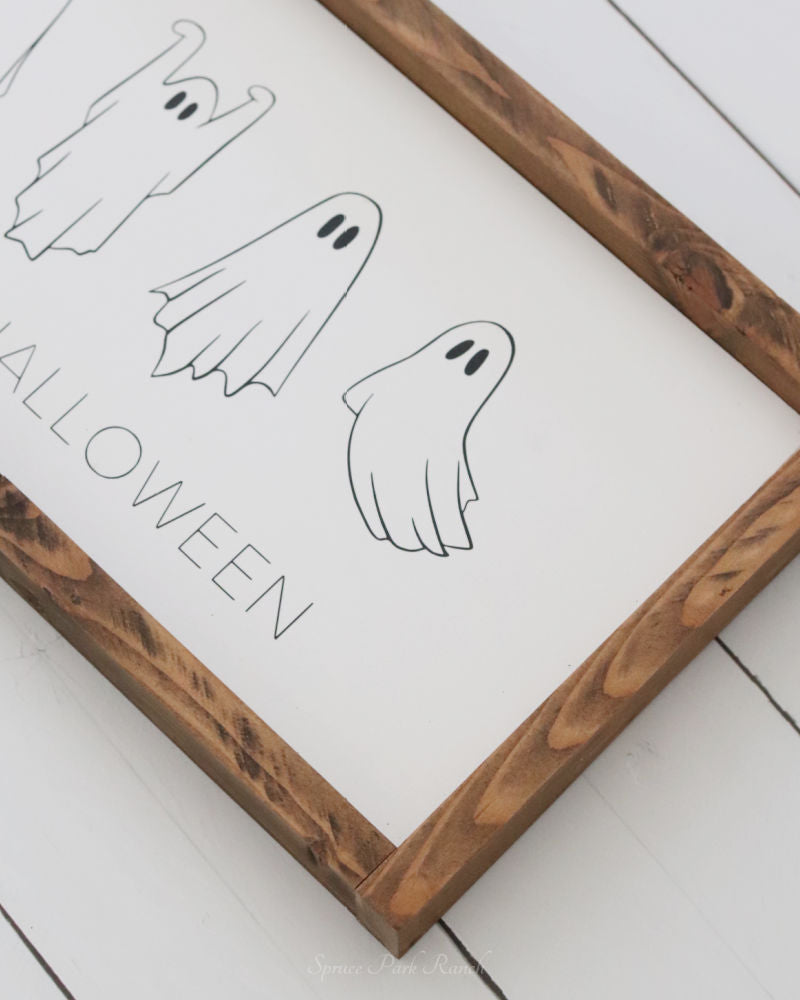 Happy Halloween Ghost Wood Sign White