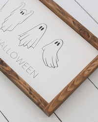 Happy Halloween Ghost Wood Sign White