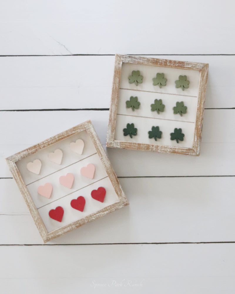 Reversible Multi Hearts and Shamrocks Wood Sign