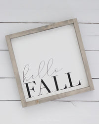 Hello Fall Wood Sign Large Grey Frame