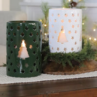 Tree Punch Pattern Dolomite Candle Holder