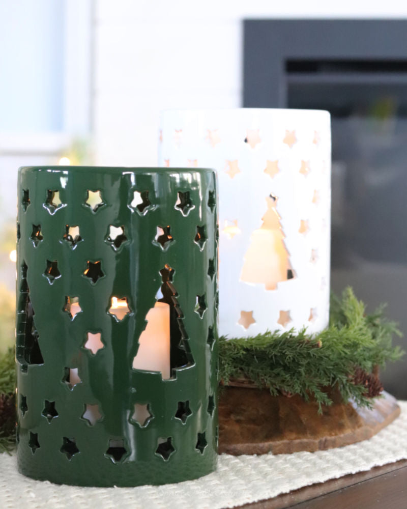 Tree Punch Pattern Dolomite Candle Holder