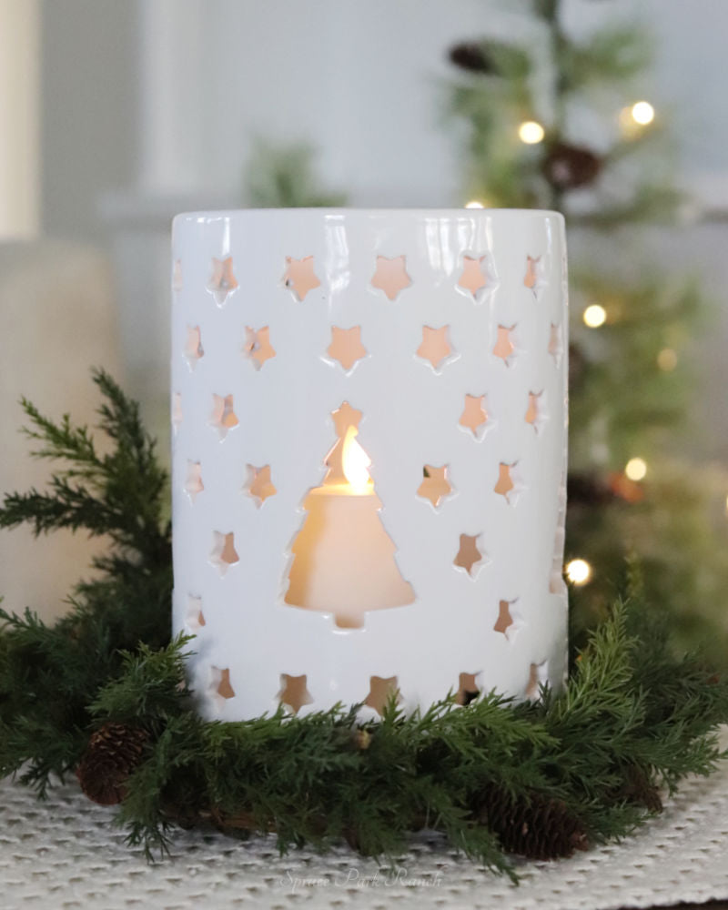 Tree Punch Pattern Dolomite Candle Holder